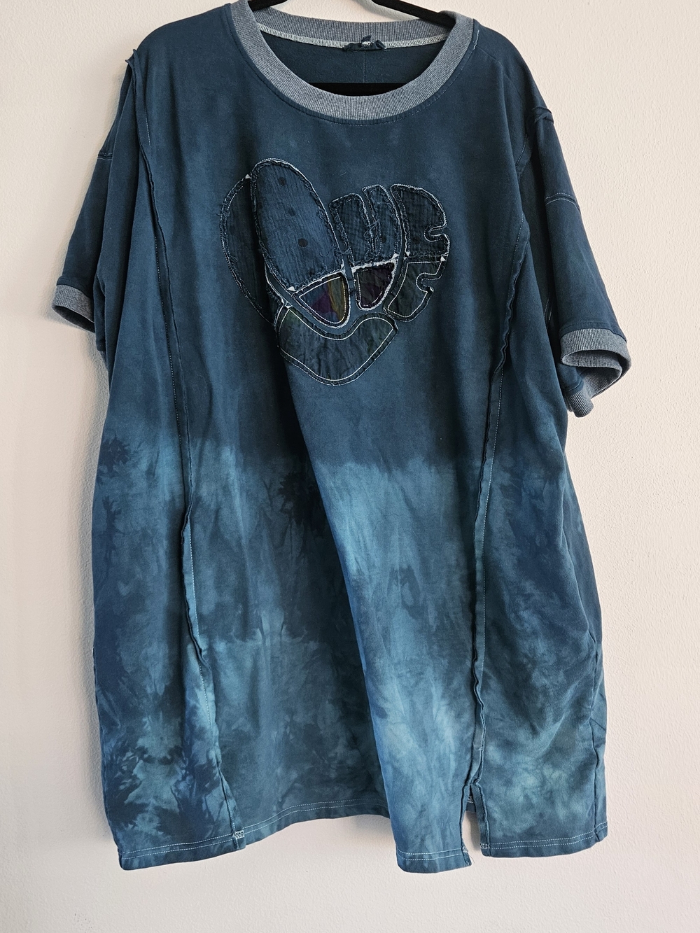 Blue Teal Tie-Dye Short Sleeve Tee with Heart Patch
